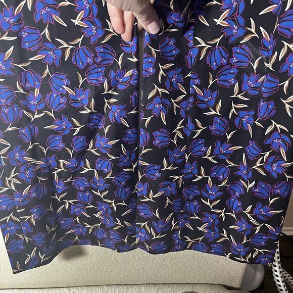 Long Tall Sally Pants Womens Sz 12 Black Blue Floral Work Career Stretch - Picture 3 of 5